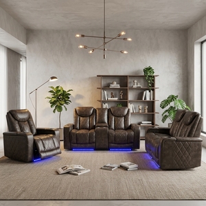 Conjunto de Sofás Reclinables Eléctricos de Cuero Sintético Contemporáneo con Almacenamiento, Luces LED USB y Mesa Abatible con Luz de Lectura - Product Image 5
