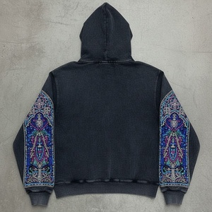 Sweat à capuche unisexe surdimensionné vintage à fermeture éclair intégrale en coton 100% 500gsm French Terry, personnalisé avec des strass, streetwear d'automne, écologique - Product Image 2