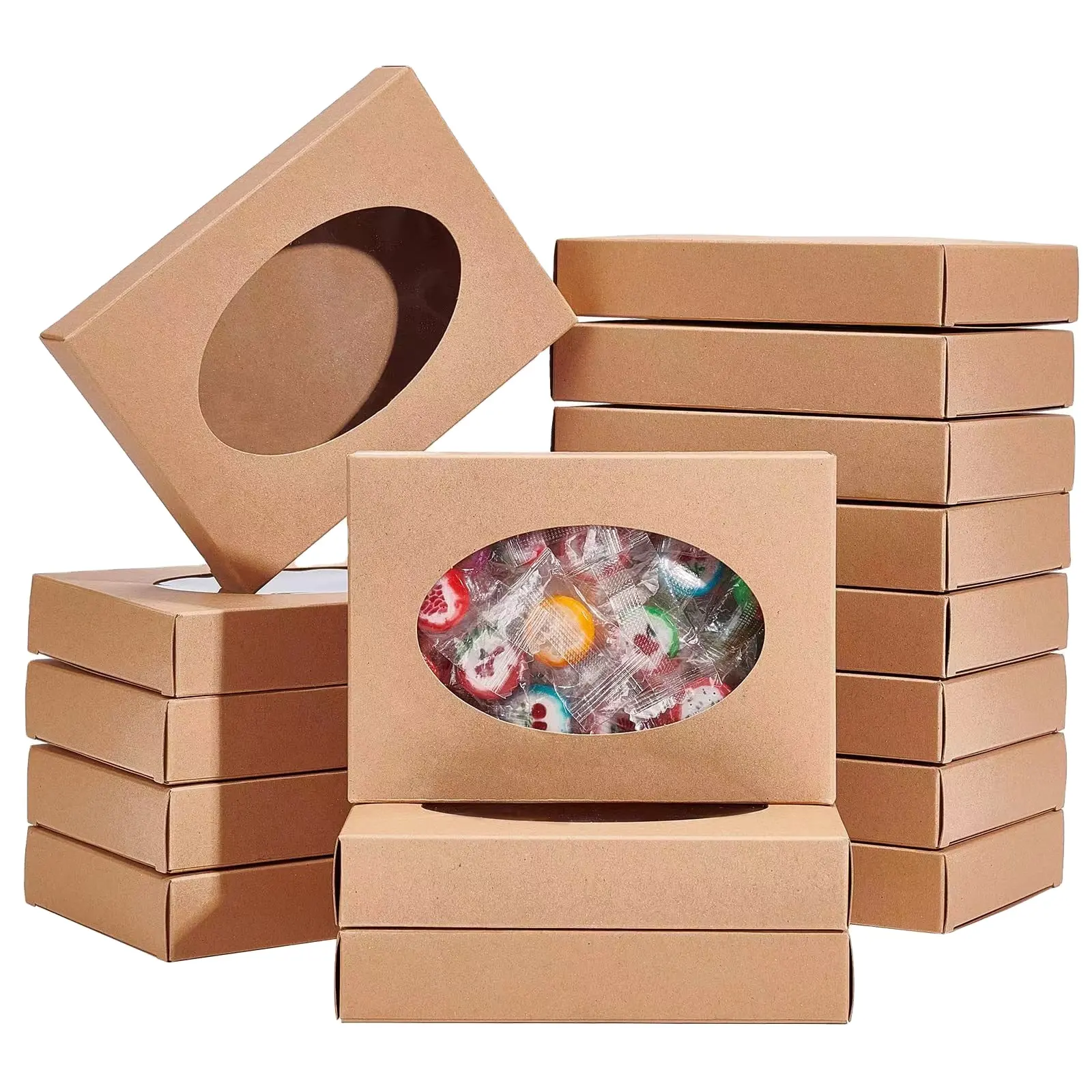 In Stock Natural Packaging Box Cardboard Kraft Paper Drawer Sliding Box With Clear Window Sleeve