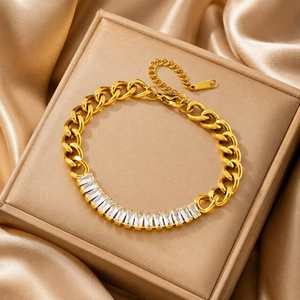 Bracelet vintage en zircon plaqué or 18 carats en acier inoxydable, forme cœur, chiffres romains, carré, cinq fleurs, étoile, bouddhisme, cadeau - Product Image 6