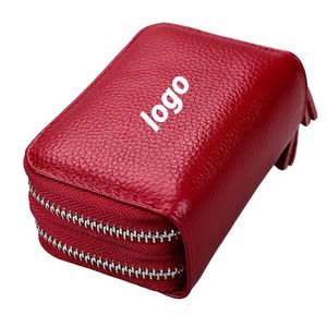 Factory Direct DoubleLayered RFIDBlocking DoubleDeck Leather Card Holder with Coin <b>Purse</b> Korean Style - Product Image 1
