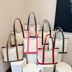 Custom Print Logo Canvas Tote Bag with Top Zipper Closure Fashion Style Daily Essentials Reusable Tote Bag