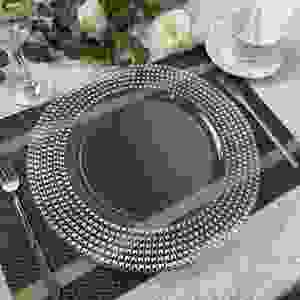 Assiette de présentation moderne transparente en plastique argenté pour fêtes et événements à domicile - Product Image 1