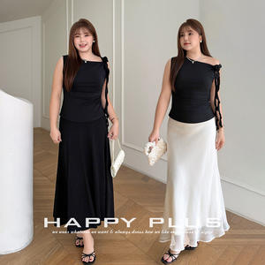 เสื้อสายเดี่ยวผู้หญิงไซส์ใหญ่รันฉี รุ่น N9538 สีดำ ผ้าฝ้าย แต่งริบบิ้นจับจีบ - Product Image 2