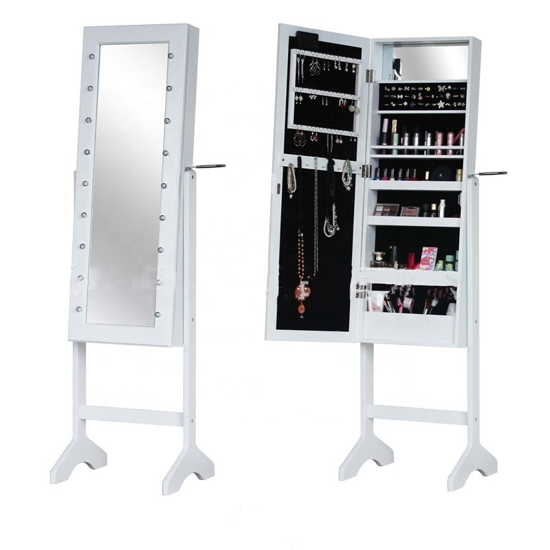 Customize LED Adjustable Standing Mirror Wooden Storage Lights Floor Mirror Jewelry Cabinet Dressing Mirror