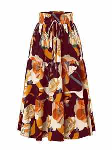 Gonna lunga estiva da donna <span class=keywords><strong>in</strong></span> poliammide, modello a trapezio, traspirante, antistatica, con motivo floreale, vita elasticizzata, design casual pieghettato - Product Image 6