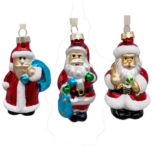 Đồ Trang Trí Giáng Sinh Handmade Kính Đỏ Tinh Tế Santa Claus Với Giấy Gói Quà Màu Xanh