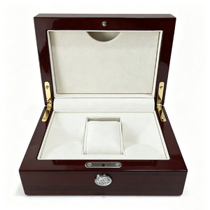 Boîte à montre en bois laqué piano brillant de luxe avec logo personnalisé, boîte de rangement pour une seule montre avec doublure en microfibre - Product Image 2