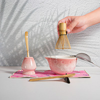Ensemble de 4 à 7 pièces d'accessoires pour matcha, style fraise rose, fouet en bambou, bol en céramique, kit de fouet à matcha pour la cérémonie