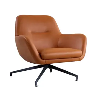 Modern Living Room Armchair Orange Lounge Chair Metal Legs Swivel Chair