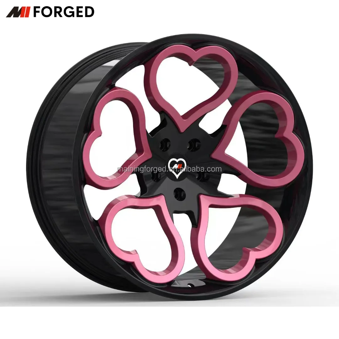 Fabricant de roues certifié MN JWL VIA Jantes de voiture en forme de coeur rose noir Jantes forgées