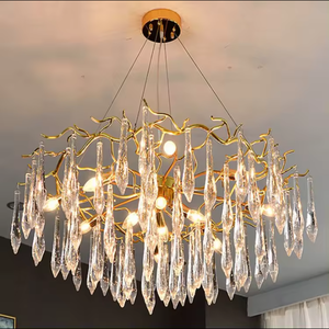 Zèle éclairage décoratif hôtel hall moderne plafond luxe laiton branche cristal goutte de pluie lustres - Product Image 2