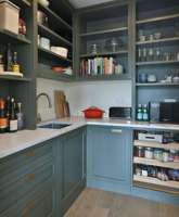 Vermonhouzz Meubles de cuisine sur mesure style Shaker bicolore, quincaillerie dorée, garde-manger haut, four encastré, fermeture amortie, ensemble îlot de cuisine