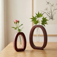 Vase en verre et bois minimaliste, vase à fleurs ovale créatif pour plantes aquatiques, vase décoratif de bureau pour la maison et le bureau