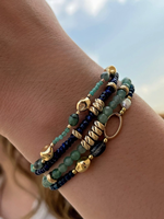 Bracelet minimaliste en pierre naturelle fine, pierre verte facettée et perles dorées, hypoallergénique, anti-ternissement, bijoux imperméables