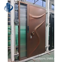 Porte d'entrée artistique 3D incurvée en aluminium moulé avec système de rupture de pont thermique, panneau latéral cannelé et sécurité renforcée