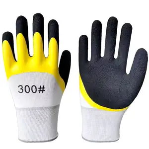 热卖3/4双层乳胶安全手套双色乳胶建筑手工橡胶手套包装可定制