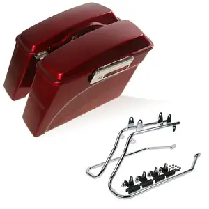XINMATUO Red Saddlebag Chrome Conversion Bracket Fit For Harley Softail Fatboy 1984-2017 XF111508-R+100E