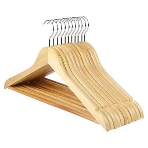 Natuurlijk Houten Kleerhangers-Premium Lotushout Met Inkepingen Chroom Draaibare Haak Voor Kleding Houten Hangers