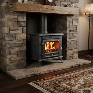 Vente directe d'usine - Cheminée autoportante en fonte à bois pour chauffage intérieur domestique, haute efficacité, <span class=keywords><strong>feu</strong></span> réel - Product Image 4