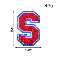 Parches de Letras de Chenilla Roja con Borde de Purpurina Azul, Parches Termoadhesivos de Alfabeto Universitario, Letras Bordadas para Chaqueta Universitaria
