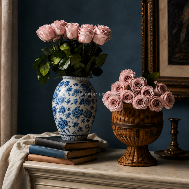 2026 Home Decor Style Eternal Flowers Gifts 12 Long Life Roses Floral Venus Long Preserved Rose with Stem in Vase