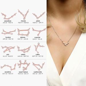 Elegantes Gargantillas de Oro Rosa para Mujer, con Circonitas, Colgante con Signo Zodiacal Vertical, Joyería para Mamá - Product Image 1