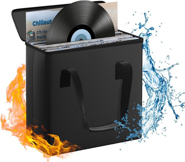 Collapsible Fire-Resistant Small Record Storage Organizer Vinyl CD Bags & Cases with Lock Carrying Case Lid That Holds Albums