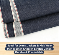 Tissu denim brut extensible 10,5 oz 8S, non-décolorant, respirant, 99 % coton, 1 % élasthanne, sergé à lisière rouge pour vestes et pantalons en jean