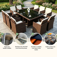 Ensemble table et chaises d'extérieur en rotin tressé pour villa et jardin, résistant à l'eau et au soleil, table à thé en rotin avec chaises de patio
