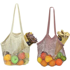Bolsas de tela personalizadas ecológicas, bolsa de compras plegable de algodón orgánico, bolsa de red de malla con logotipo para frutas y verduras