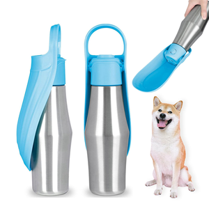 Nouvel ensemble de bouteilles et gamelles de voyage portables en acier inoxydable isothermes pour chiens et chats, idéal pour les promenades - Product Image 1