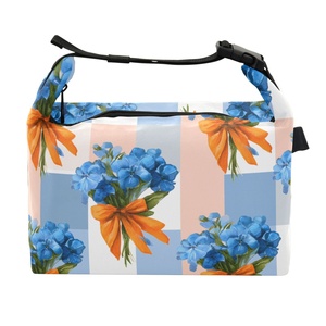 กระเป๋าใส่อาหารกลางวันลายดอกไม้สีฟ้าแบบกำหนดเองสไตล์ฮาวาย กระเป๋าเก็บความร้อน - Product Image 1