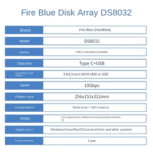 DS8032 Hoodblue yangın mavi sabit Disk kabine 8 Disk dizisi yüksek hızlı USB3.2 doğrudan ekli depolama Video klip bellek masaüstü - Product Image 5