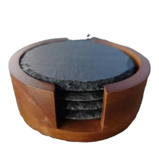 Vassoio per Cheesecake rotondo in ardesia a prezzi accessibili Set di piatti in legno di Acacia sottobicchiere in ardesia sfuso nero per ristorante Home Bar