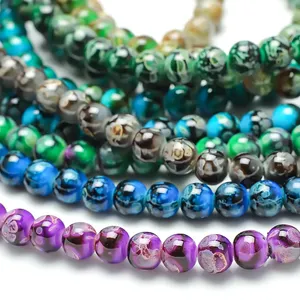 ZHB Factory Wholesale 8MM Beautiful Pattern Round Glass Beads Multi Gradient Colors Crystal Bracelet Beads For Jewelry Making