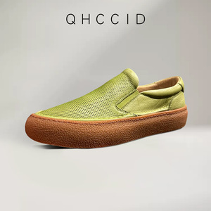 Mocassins respirants à bout ouvert, à talon bas, couleur unie verte, chaussures de marche pour hommes, style été - Product Image 2