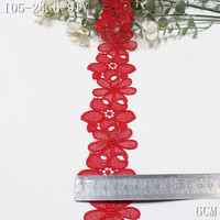 Dentelle Guipure Rouge Venise en Polyester, Bordure Florale Brodé 6cm pour Vêtements et Accessoires de Couture