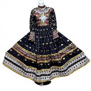 Robe afghane Kuchi noire faite à la main, tenue tribale Pashtun, ensemble dupatta shalwar, robe traditionnelle à manches longues, robes décontractées pour femmes - Product Image 1