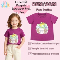 Kaos Lengan Pendek Motif Bunga Labu dan Bunga Matahari Bertema Panen, Desain Khusus, Layanan OEM ODM, Atasan Anak untuk Sehari-hari dan Liburan