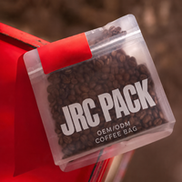 Sac à café à fond plat avec logo imprimé personnalisé, transparent mat, 130 microns, avec fermeture éclair réutilisable, emballage durable