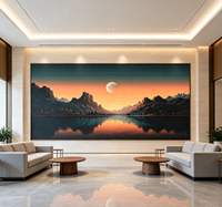 Papier peint mural Paysage Montagne Coucher de Soleil Lac Lune pour Salon, Hall d'Hôtel et Zone de Réception