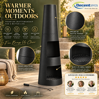 Outdoor-Feuerstelle Hohe Schlanke Chiminea Mattschwarzer Stahl Feuerkorb Fenster Holzgitter Feuerkelle Deutschland Feuerstelle