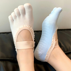 Calcetines de Cinco Dedos con Encaje, Suela Antideslizante para Baile, Aeróbic, Fitness, Yoga; Calcetines de Algodón de Color Sólido sin Costuras - Product Image 1
