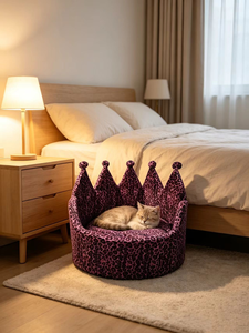 <strong>Canopy</strong> Cat Princess Crown Throne Luxury Pet <strong>Bed</strong> for Cats <strong>Dogs</strong> Soft PP Cotton Plush Removable Washable Purple Leopard All Seasons - Product Image 2