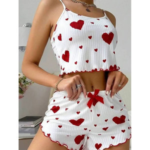 Corazón amor impreso mujer verano sin mangas corto dos piezas pijama conjunto corto Mujer ropa de casa ropa de dormir - Product Image 6