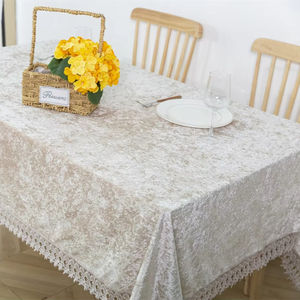 Venta al por mayor de Mantel de terciopelo triturado de poliéster borde de encaje de forma cuadrada para recepciones de hoteles y cenas de gala - Product Image 1