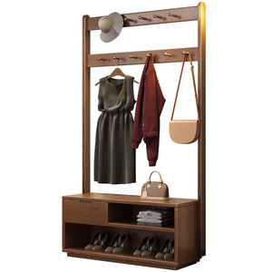 NKAHS Solid Wood Freestanding <b>Coat</b> <b>Rack</b> with Shoe <b>Shelf</b> Multifunctional Entryway Clothing Organizer Minimalist Design Storage - Product Image 5