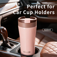 DILLER 420ml Tasse isotherme en acier inoxydable 316 à double paroi avec couvercle anti-fuite pour café