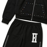 Ensemble survêtement QYOURECLO personnalisé avec pantalon évasé et sweat à capuche, effet délavé vintage, imprimé strass, style streetwear automne pour homme
